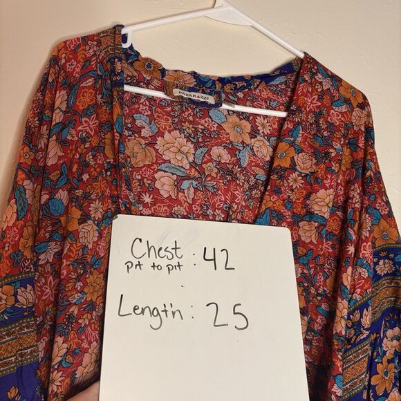 PAPARAZZI One Size Floral Viscose Tie Front Top Shawl Coverup Kimono Plus Size - Picture 6 of 6